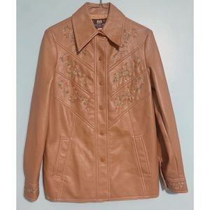 VINTAGE 70s Floral Embroidered Faux Leather Jacket